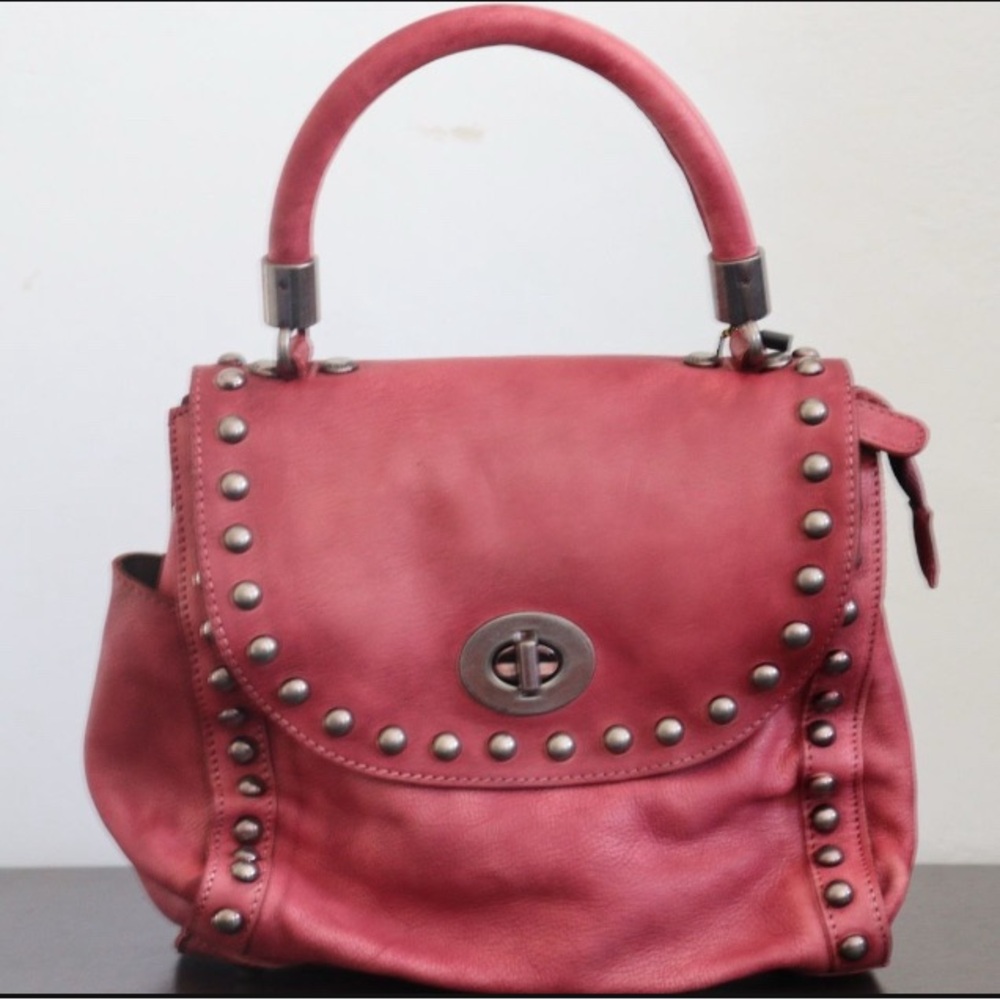 Studded Red Leather Handbag